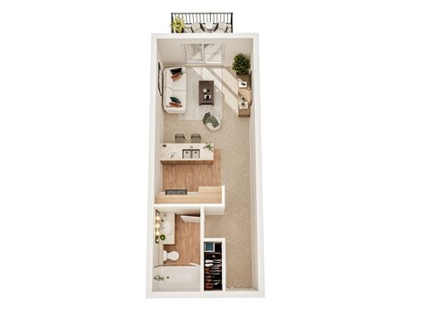 Floor plan for studio, 1 bath, 388 sqft